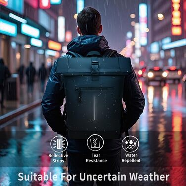 Чорний рюкзак YTL Rolltop з відділенням для ноутбука 17 дюймів. Ідеальний для подорожей, школи, університету, велопоїздок.