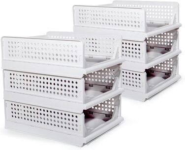 Closet Organizer 3-Piece Set, Foldable Storage Box, Organization System for Drawers, Lockers, and Closets (White) (Width-14cm*6)