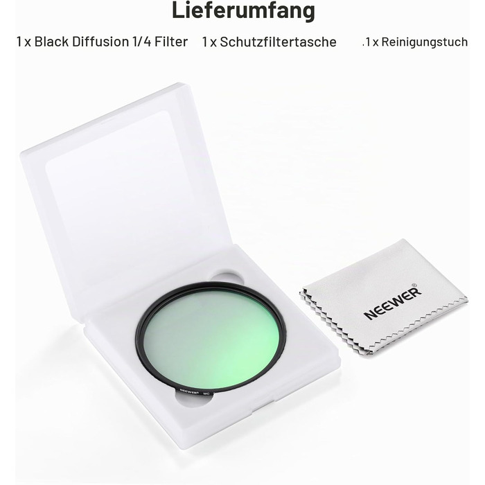 Погібнюючий фільтр NEEWER Black Diffusion 1/4 (67мм) для кінематографічного ефекту туману, ультратонкий м'який фільтр з оптичного скла з нанопокриттям для портретної фотографії