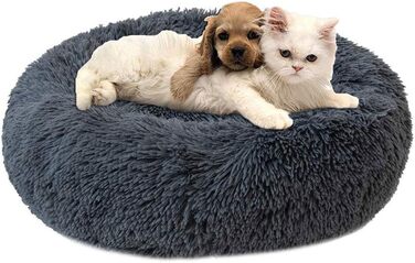 Кругле ліжко для собак та котів, м'яке плюшеве, 50 см, темно-сірий