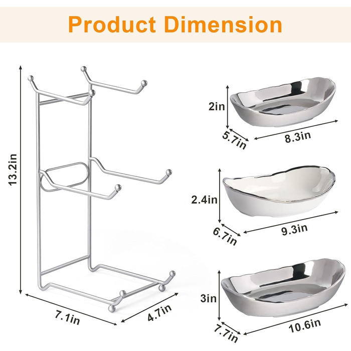 Керамічна фруктова ваза OdoVow на 3 яруси з металевим підставкою, для кухні, обіднього столу, вечірок та десертів