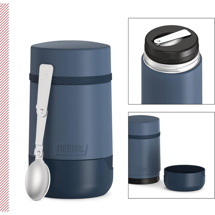 Thermos GUARDIAN Food Jar 0.50 l, lake blue, 500 ml food container blue, stainless steel, with spoon, Bonus Bowl for cereal, toppings, absolutely leakproof, leak-proof 500 ml with spoon Lake Blue Mat