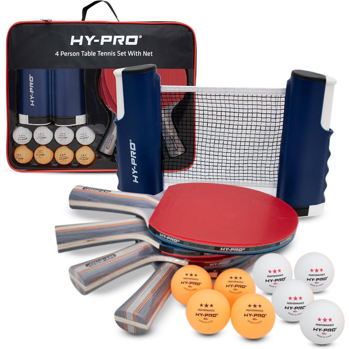 Набір для настільного тенісу Hy-Pro портативний – стіл з розсувним сіткою до 170 см, 4 ракетки, 8 м'ячів, сумка, м'ячі 3 зірки, для дітей та дорослих, для гри в приміщенні та на вулиці