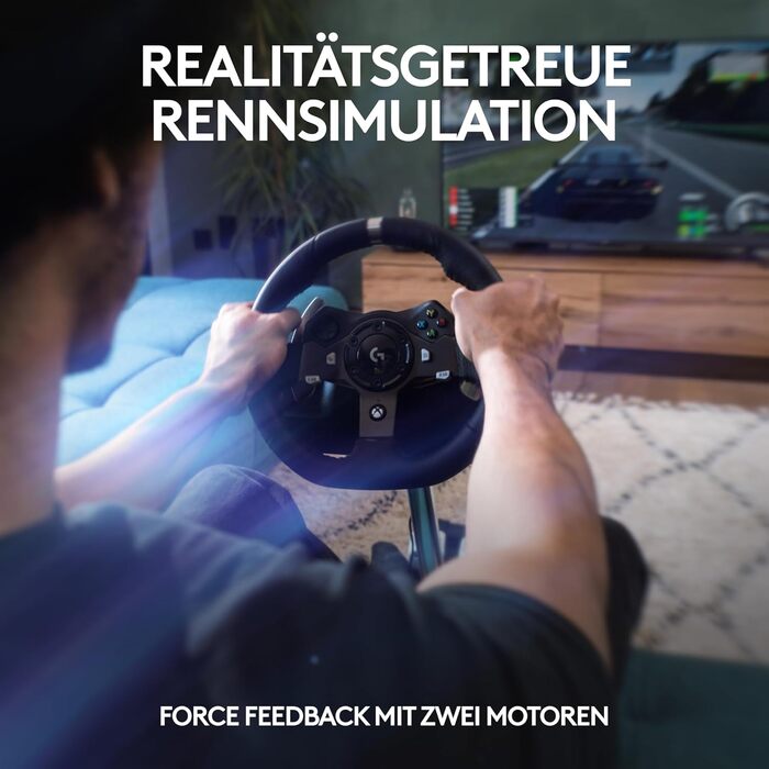 Руль Logitech G920 Driving Force для Xbox Series X/S, Xbox One, PC: двомоторний Force Feedback, 900° кут повороту, шкіряне кермо, регульовані педалі, чорний