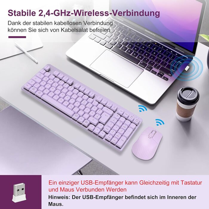 Leadsail FA98 Бездротова Механічна Клавіатура та Миша, QWERTZ, 98 Клавіш, 1600 DPI, для Windows/MacOS/PC/Laptop (Лідська)