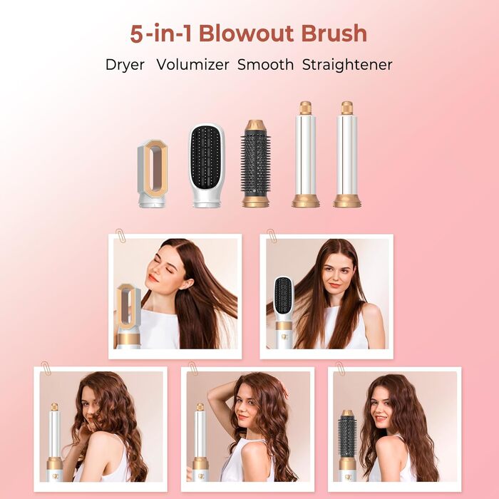 Набір для укладки волосся 5 в 1, Air Styler: фен-щітка, плойка для локонів, автоматична завивка, білий
