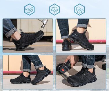 Черевики робочі з металевим підноском LARNMERN для чоловіків та жінок. Легкі, комфортні, кольорові, розмір 42.5 EU, чорний.