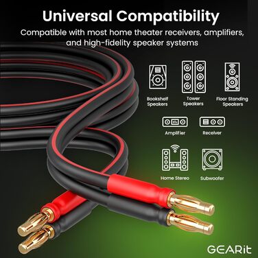 Акустичний кабель GEARit OFC 2 x 2,50 мм² (14 AWG), 2 метри, HiFi аудіо кабель для колонок з позолоченими банановими роз'ємами, чорний (2 шт. в комплекті)