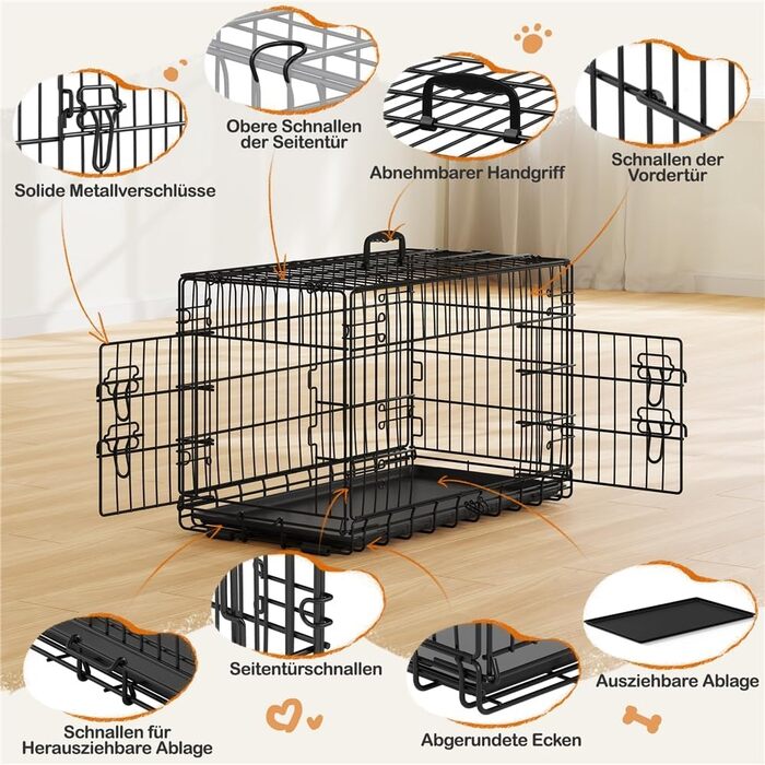 Клітка для собак Yaheetech 90x56x63 см, розкладний вольєр з перегородкою, 2 двері, чорна, для дому та транспортування