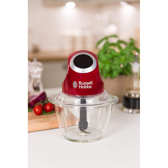 Russell Hobbs Mini Electric Chopper [Glass Bowl with Storage Lid] Desire Red (500ml, Vegetable Chopper, Mixer, Multi- & Universal Chopper for Vegetables, Fruit & Meat) 24660-56 Mini Chopper