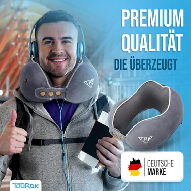 Подушка для шиї Calm – Memory Foam, для подорожей (літак, авто) – регульована ширина коміра, ергономічний дизайн, для дорослих, знімний чохол, сіра