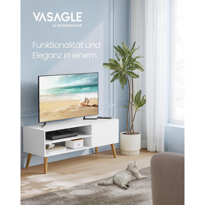VASAGLE ТВ-тумба, 120 см, для телевізорів до 55 дюймів, біла, індустріальний дизайн, для вітальні
