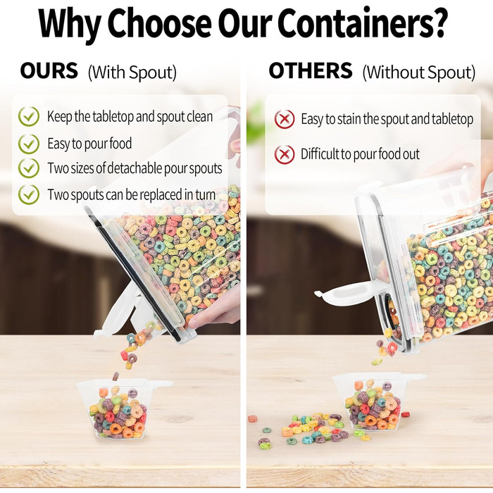 Skroam 4L Storage Containers Set with 4, Cereal Dispenser & Airtight Freshness Containers, BPA-free Plastic Storage Containers, for Grains, Flour, Sugar