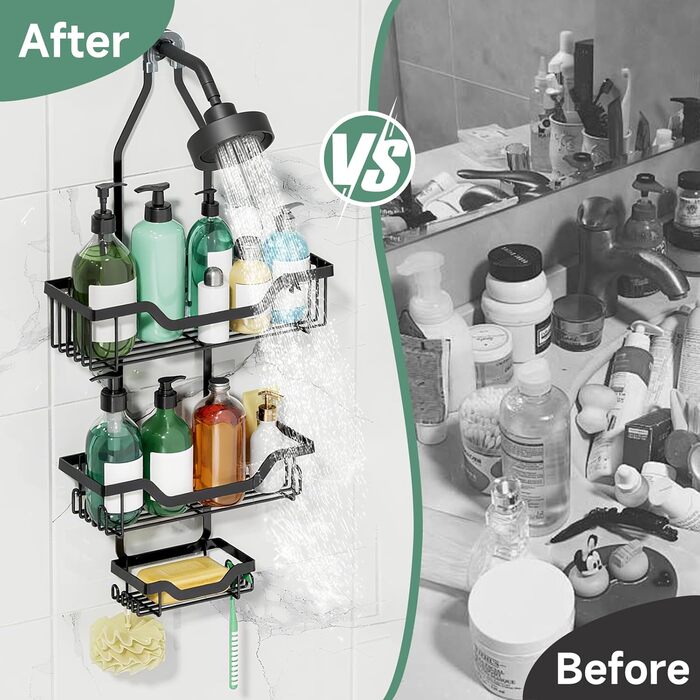 Поличка для душу без свердління, чорна. Настінна поличка для душу з 3 кошиками для шампуню та гелю для душу (Стиль B)