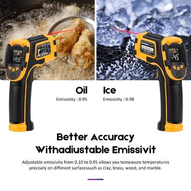 Інфрачервоний термометр SOVARCATE з лазерним цільовим вказівником -58°F~1112°F (-50°C～600°C) для кухні, барбекю, морозильника, промисловості