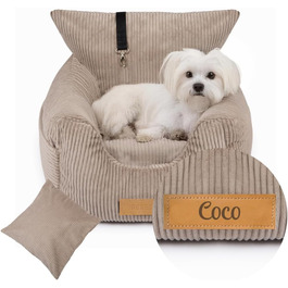 Автоматичний лежак для собак у машину з іменем, бежевий, 60x60x30 см