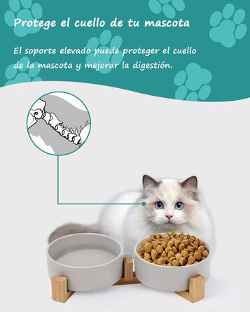 Миска для корму для собак та котів з кераміки з бамбуковим підставкою та антиковзним килимком (400 мл, 2 шт. - зелений)