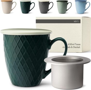 KIVY Large Teacup with Lid and Infuser - 650ml - XXL Large Cup - Teacup with Infuser - Large Teacup - Jumbocup - Cup with Lid - Teacup - Teacups - Large Cup XXL - Large Tea Cups
