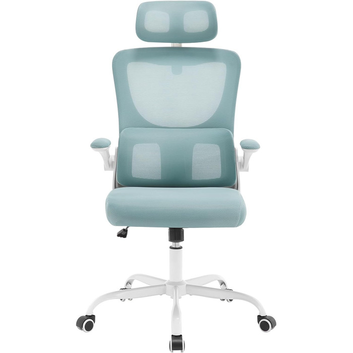 Крісло офісне WOLTU ергономічне, крісло для робочого столу з функцією гойдання, регульована підголовник, поворотні підлокітники, підтримка попереку, офісне крісло, витримує 150 кг (Блакитний)