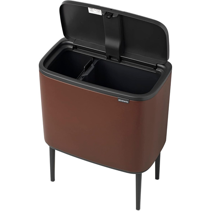 Сміттєвий відер Brabantia Bo Touch Bin на 36 л, металевий, з двома внутрішніми відрами (11л + 23л), колір Mineral Cosy Brown, 54 x 32 x 68 см