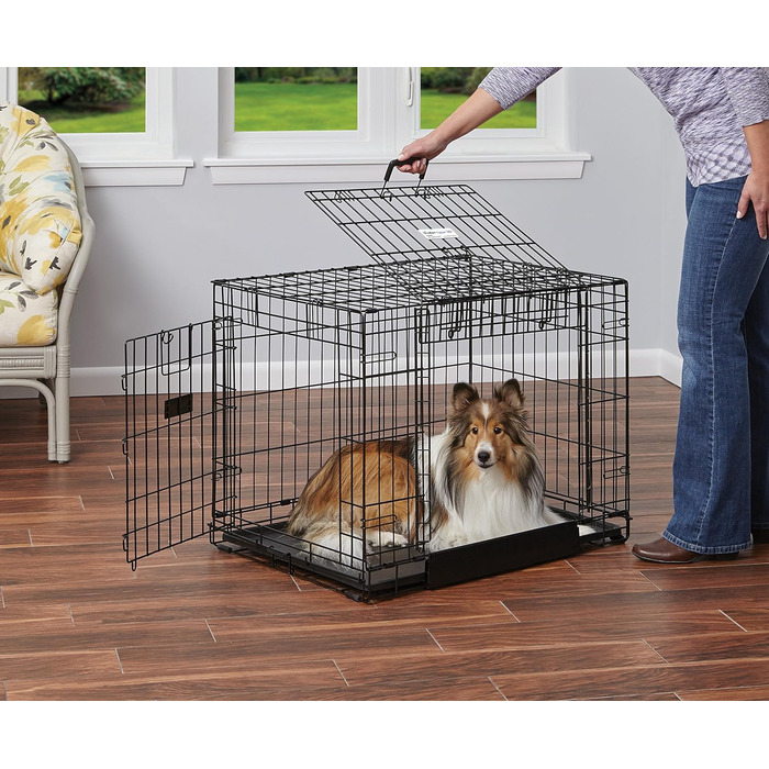 Кія MidWest Homes for Pets Ovation Modell 1924 - переносна переносна будка для собак, чорна, 61x57x60 см, з роздільником, захист підлоги, для маленьких порід