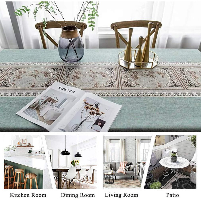 Pahajim Rectangular Cotton Linen Tablecloth Washable Tassels Design Garden Tablecloth for Coffee Table Home Kitchen Dining Table Decoration (Green, 140 x 260 cm)