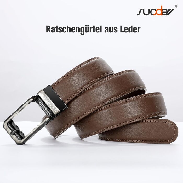 Чоловічий шкіряний ремінь SUOSDEY з автоматичною пряжкою, без отворів, 30 мм, 115 см (A-brown)