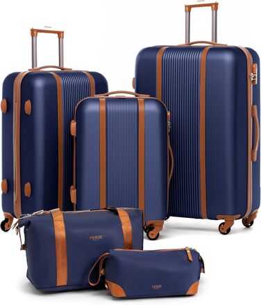 Набір валіз FERGÉ Milano 5-ти частинний з жорстким корпусом + сумка для подорожей + косметичка - 3 шт. (Бежевий/Блакитно-коричневий)