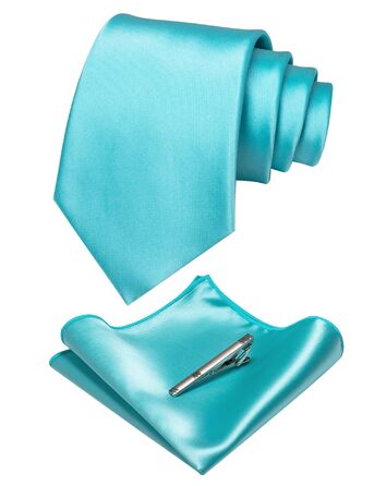 Чоловічий шовковий краватка-набір JEMYGINS: краватка, нагрудна хустка та зажим (блакитний, морський)