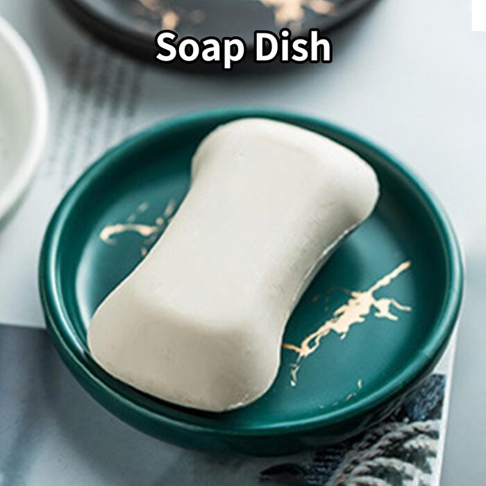 Набір аксесуарів для ванної кімнати – 4 шт. з ефектом темного зеленого мармуру: дозатор мила, тримач для зубних щіток, попільничка, мильниця (білий)