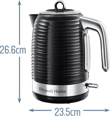 Електричний чайник Russell Hobbs Inspire 1.7л, 2400W, чорний з високоякісною глянцевою поверхнею, фільтр від накипу, індикатор рівня води, знімний кришка