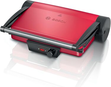 Електричний контактний гриль Bosch TCG4104 3-в-1, 2000 Вт, червоний, з регулюванням температури та знімними алюмінієвими пластинами
