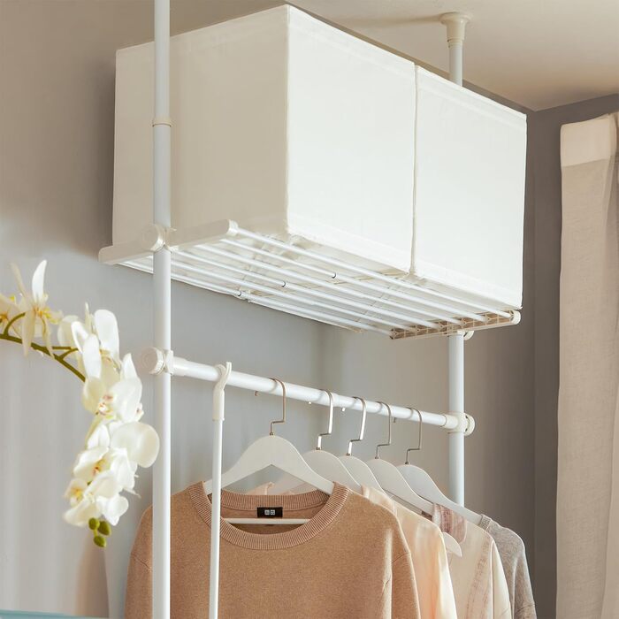 SoBuy KLS07-SCH Telescopic Clothing Rack with 1 Clothes Rail and 3 Shelves Telescopic Wardrobe System Adjustable Clothes Rack B (52-80) x H (233-295) cm (White)