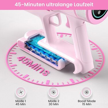 Бездротовий пилосос Belife Akku: потужний, 6-в-1, для тварин, килимів, твердих поверхонь, LED-дисплей, 45 хв роботи, 45000Pa, 550W, безщітковий мотор (рожевий)