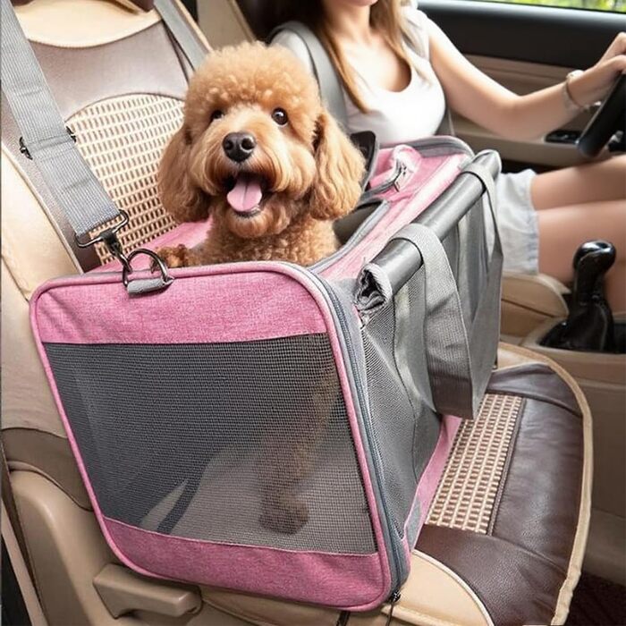 Транспортна переноска для собак та котів, складана, рожева, 46x46x30 см