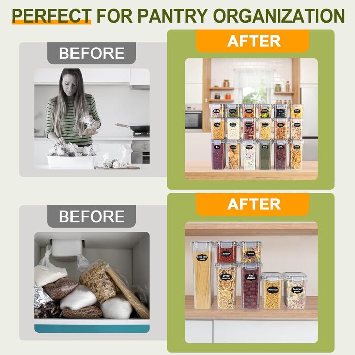 Набір контейнерів для зберігання Cinnani 2.8L (6 шт.) з кришкою, герметичні, BPA free, для круп, мюслі, макаронів, рису, борошна