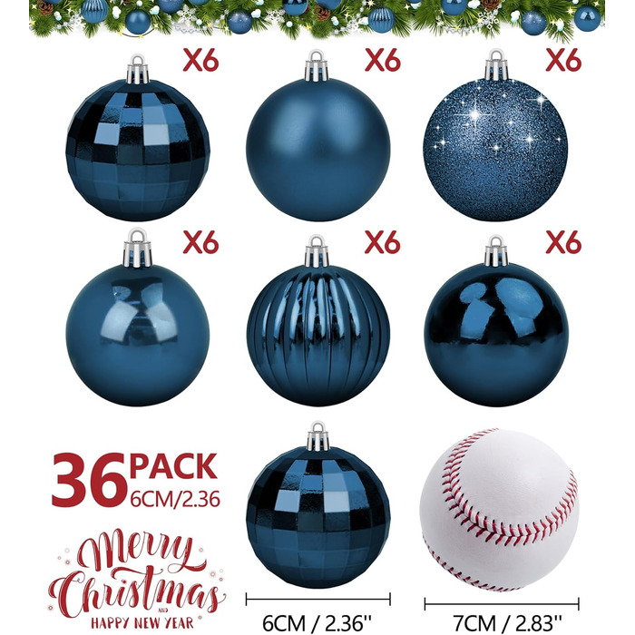 Набір ялинкових прикрас 36 шт. темно-синій, 6 см - ялинкові кулі для декорування