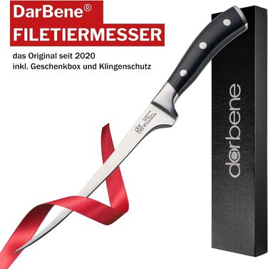 Професійний філейний ніж DarBene C-Series 18 см з німецької нержавіючої сталі, гнучкий, надзвичайно гострий, з ABS-руків'ям, підходить для заточування, з чохлом для леза