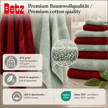 Набір рушників Betz Premium 12 предметів, 100% бавовна, Oeko-TEX, 470 г/м², колір сіно-зелений/ялиновий (2 банні, 4 ручні, 2 гігієнічні, 2 для мила, 2 рукавички)