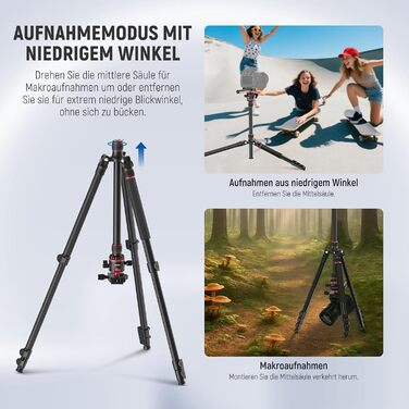 Штатив-монопод NEEWER BASICS TP08 для DSLR та відеокамер, компактний легкий штатив для подорожей з 360° кульковою головкою, Arca-типом швидкої зміни та реверсивною центральною колоною, навантаження до 6 кг