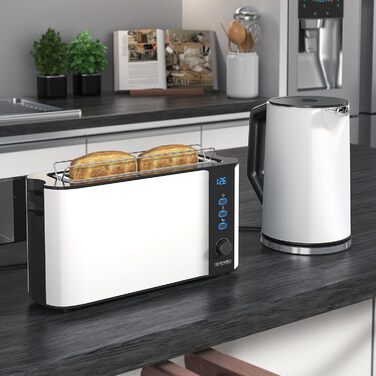 Набір чайник та тостер Arendo Edelstahl Schwarz, Чайник 1.5л з регулюванням температури, Тостер на 2 тости з LED-дисплеєм