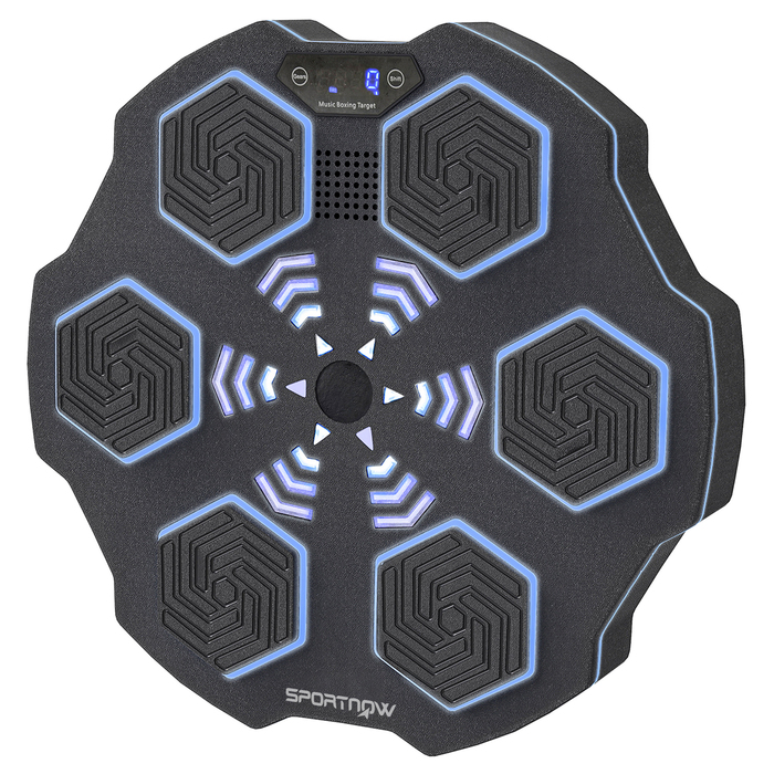 SPORTNOW Музична боксерська машина, електронна Bluetooth боксерська машина з музикою, 9 швидкостей, 3 режими, настінна смарт-ціль для боксу зі світлодіодними ліхтарями, для дорослих, домашні тренування, Чорний | Aosom