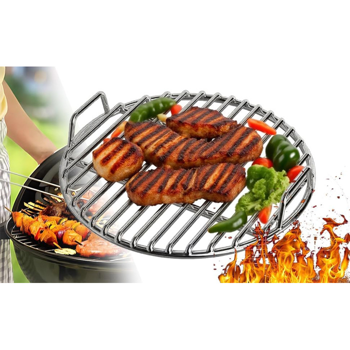 Решітка для гриля з нержавіючої сталі, круглі, різні розміри, для барбекю, кемпінгу, саду. Міцна зварна конструкція, легке очищення, рівномірний нагрів (Ø30 см)