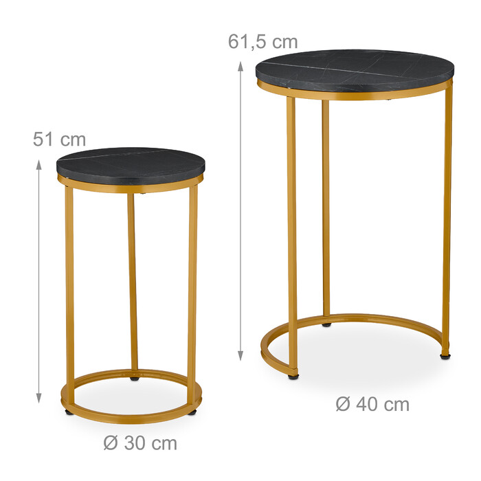 Relaxdays Side Table Set of 2, Marble Look & Metal