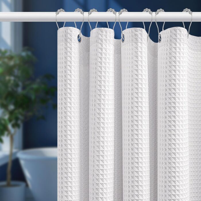 Шторка для душу Uniclife Біла, 180x180 см, вафельна текстура, водовідштовхувальна, 100% поліестер, з 12 нержавіючими люверсами, з 12 металевими гачками та обтяженим краєм, H183 x B183 см (1 шт.)