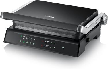 Електрогриль SEVERIN Comfort KG 2399 для м'яса, риби та овочів, цифровий сендвіч-мейкер з керамічним покриттям, 5 авто програм, до 230°C, 1800 Вт, чорний, для здорового грилю без жиру