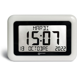 Calendar Clock - Geemarc Viso10 with automatic time setting and large letters - For people living with Alzheimer's - Battery operated - No backlight - Version DE - White