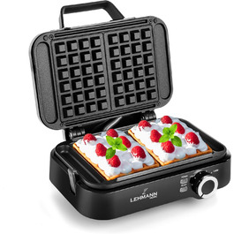 LEHMANN Double Belgian Waffle Maker - 1200W - Non-Stick - Adjustable Temperature - Makes Waffles in 3 Minutes