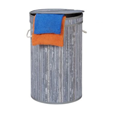 Relaxdays Laundry Basket Bamboo with Folding Lid