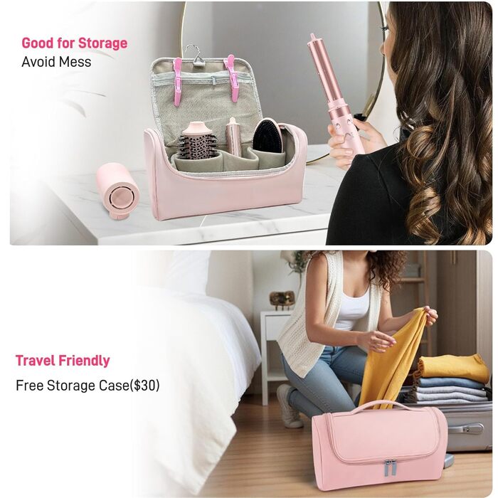 Фен-стайлер 5-в-1 для волосся з іонізацією, набір з насадками, швидка сушка, локони, випрямлення, об'єм, без пошкодження волосся, 100–240V, з сумкою, рожевий